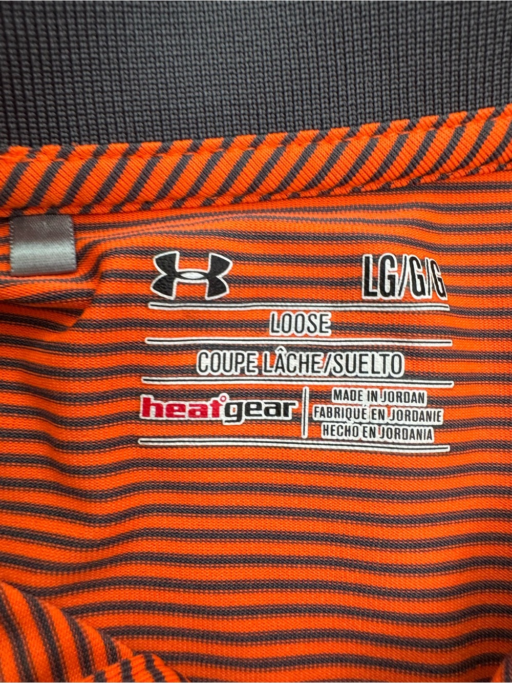 Under Armour Heat Gear Loose Fit Men’s Orange/Grey Stripe Polo - Picture 5 of 5